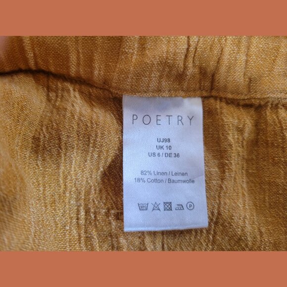 Poetry Linen Blend Jumpsuit Mustard Yellow Crinkle Sleeveless Cropped Wide Leg-6 - Picture 7 of 7